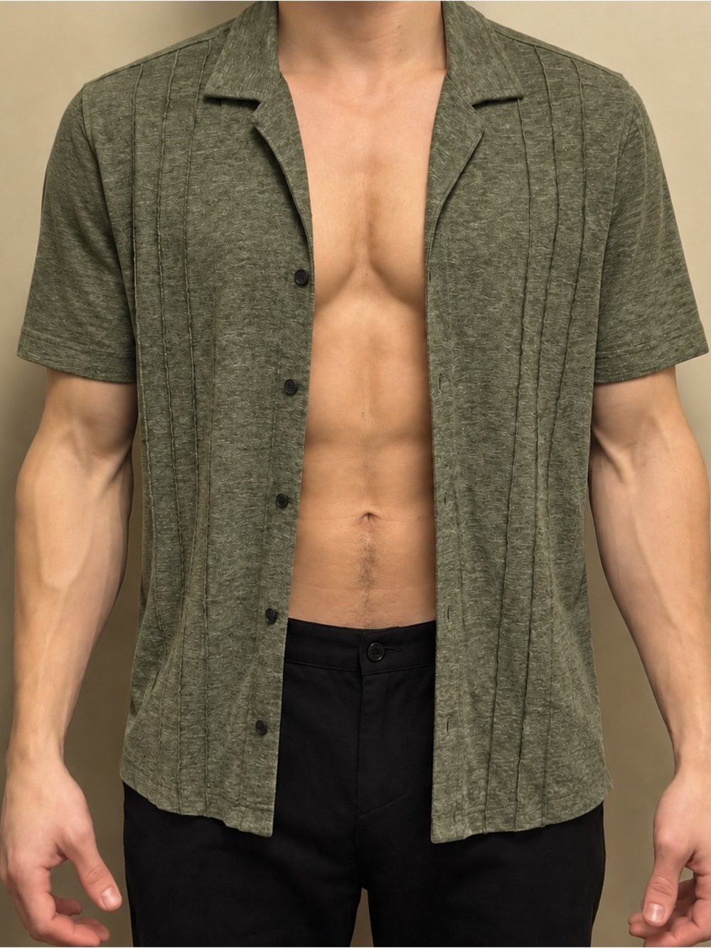 Banana Republic Olive Green Short-Sleeve Button-Down Knit Shirt